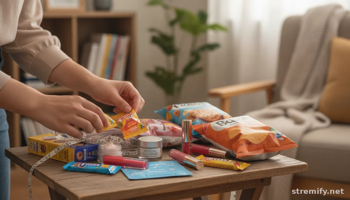 Merchant arranging a product bundle to sell on live stream.