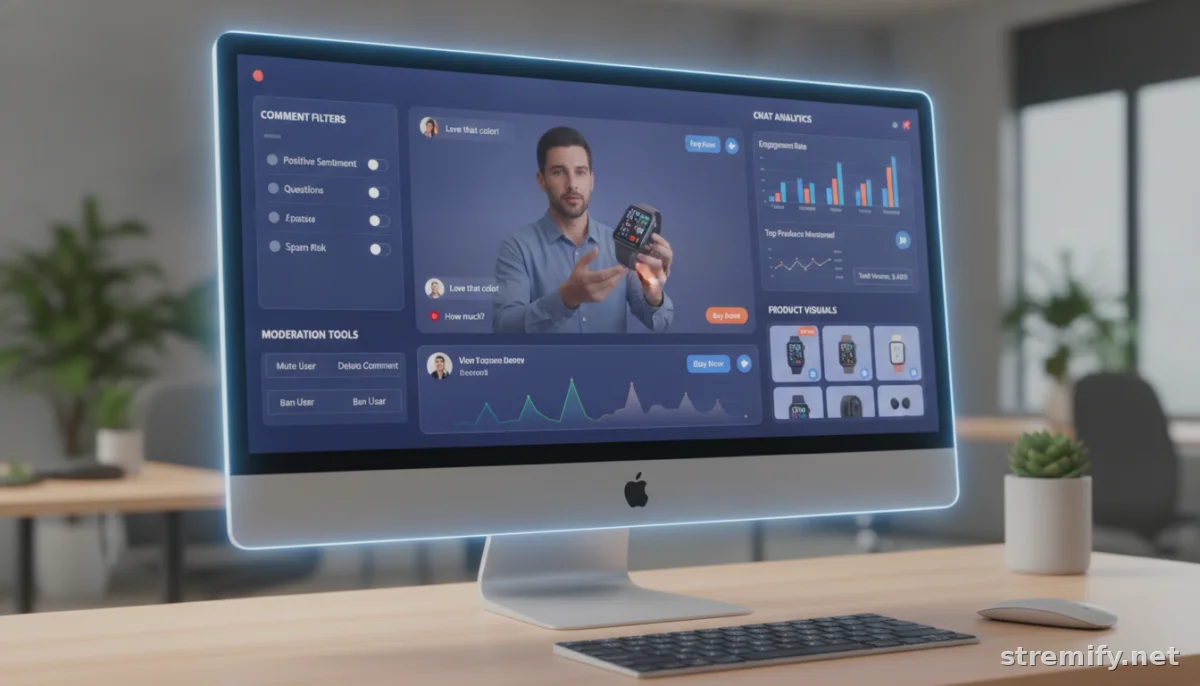 Dashboard showing real-time comment filters and analytics for live shopping moderation