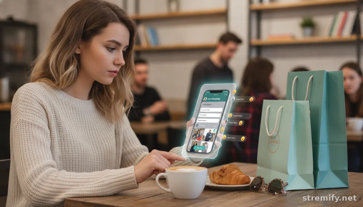 User signing up for email during live shopping event in a cafe, demonstrating live email list growth.