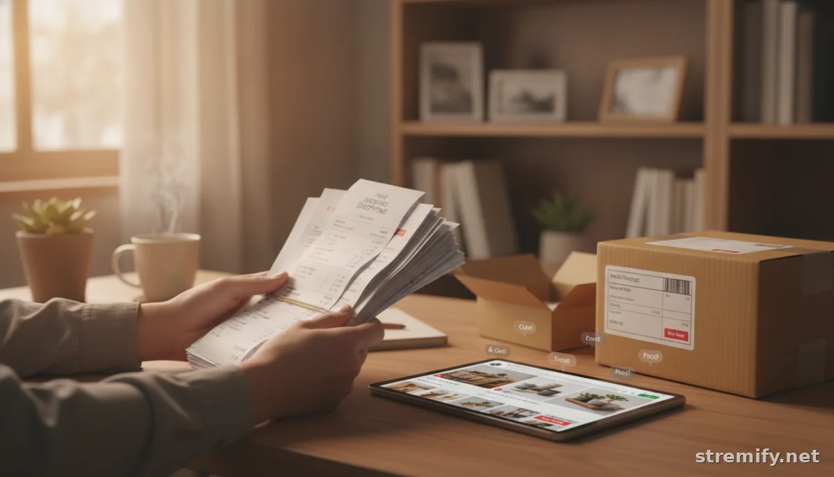 Hands organizing receipts and invoices for online live selling tax compliance