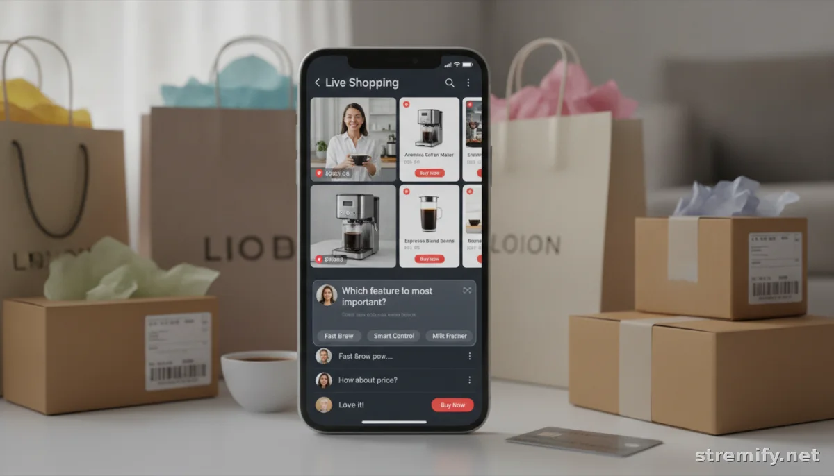 interactive live quiz for streams on phone with product cards and shopping features