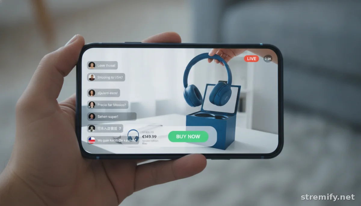 Live shopping stream with international viewers and localized buying options