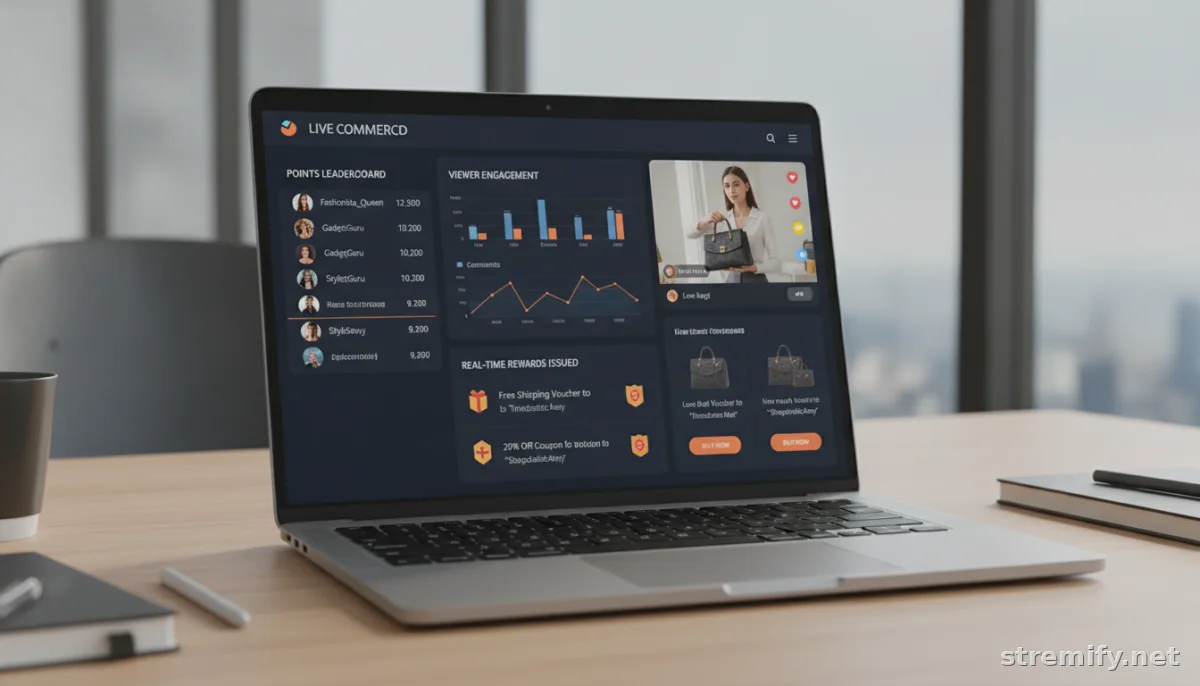 Live commerce dashboard with points leaderboard and rewards tracking