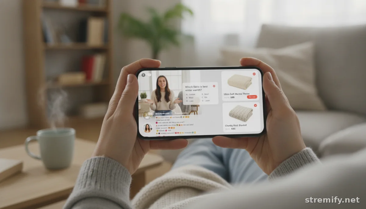 Gamification in live commerce mobile quiz overlay during shopping stream
