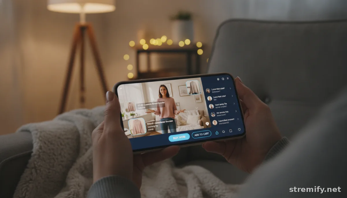 live commerce affiliate marketing with shoppable products and comments on a mobile screen