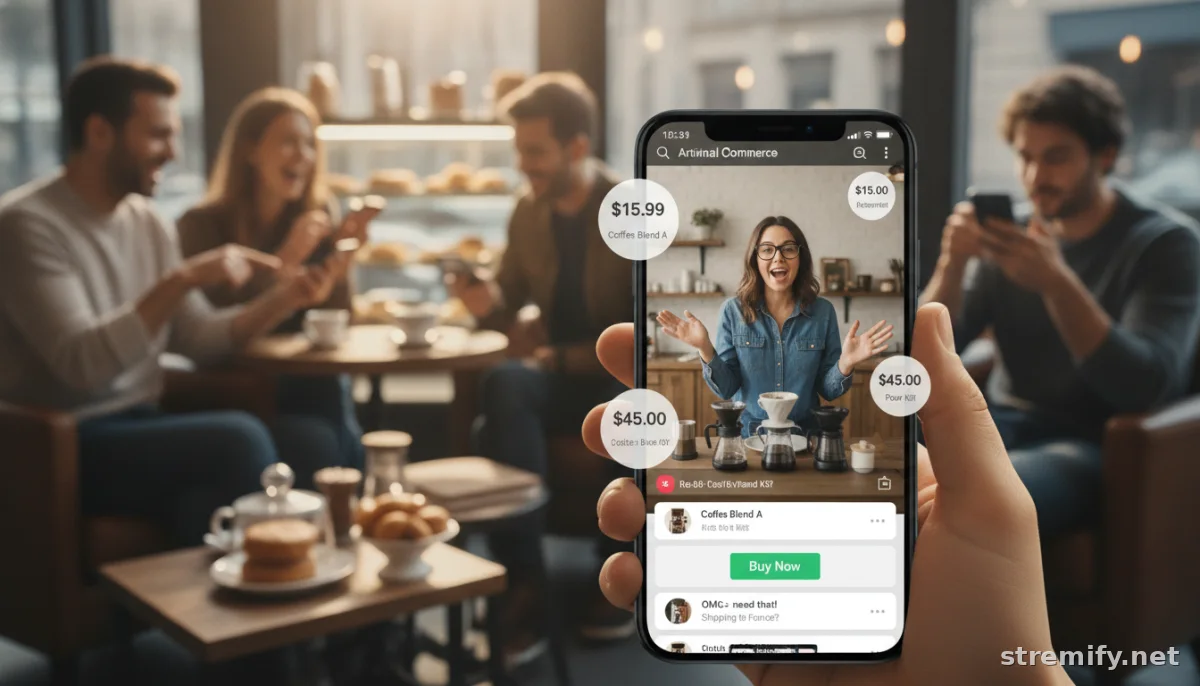 shopping live commerce event influencers busy cafe