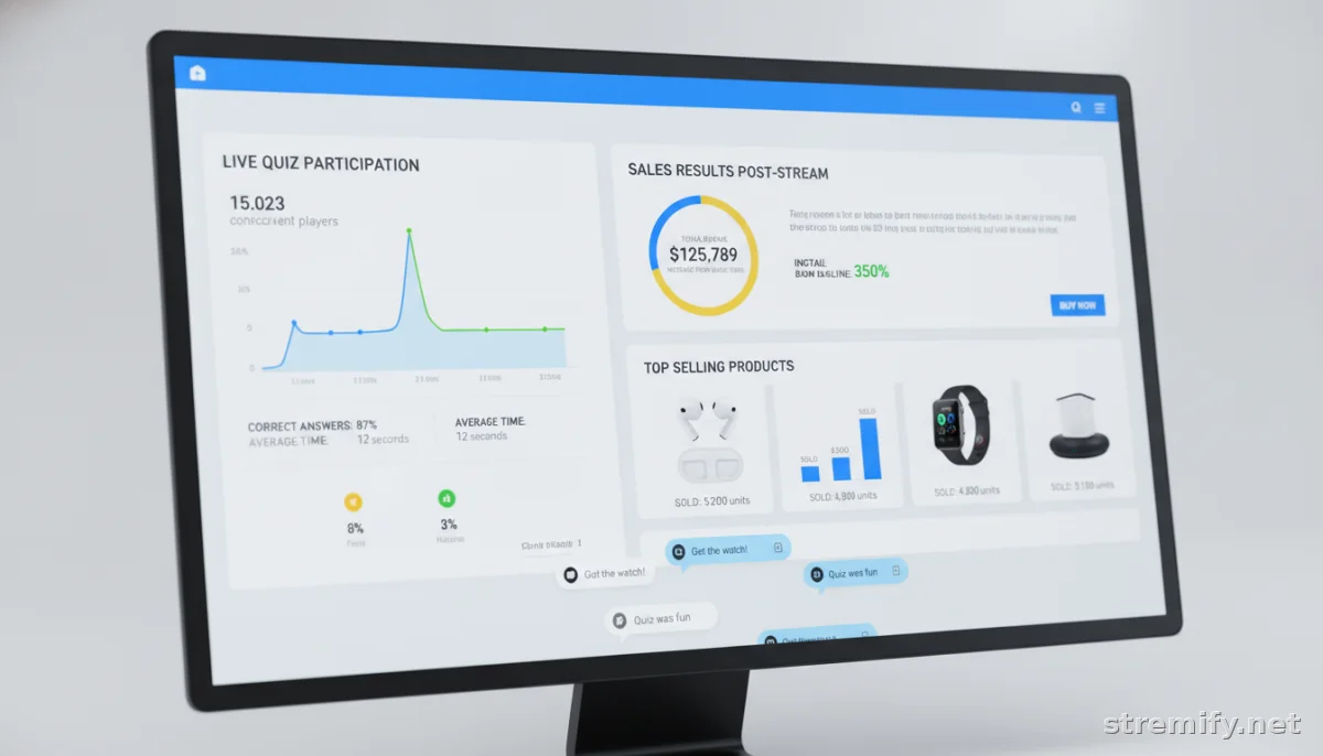 online shopping dashboard with interactive live quiz participation and sales stats