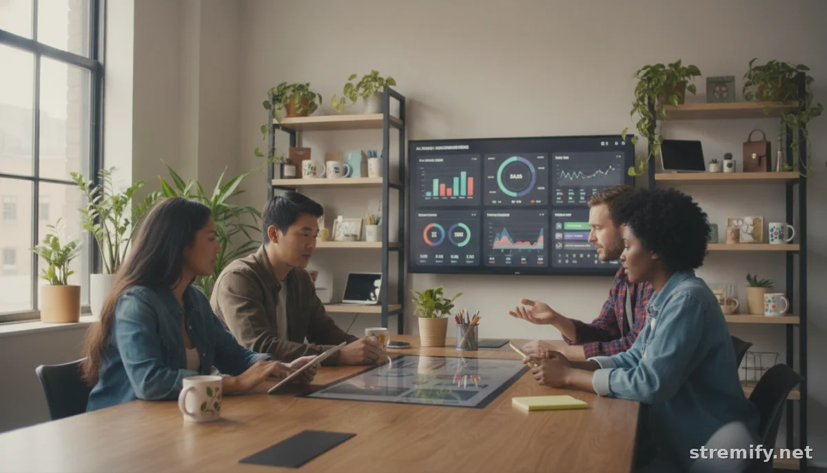 sellers discussing live shopping AI recommendations in a modern workspace