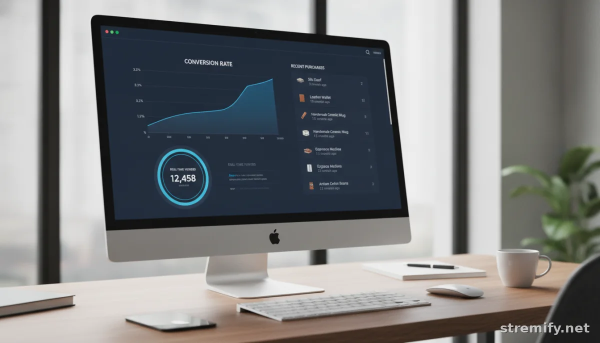 Live shopping analytics dashboard with conversion rate metrics and sales data