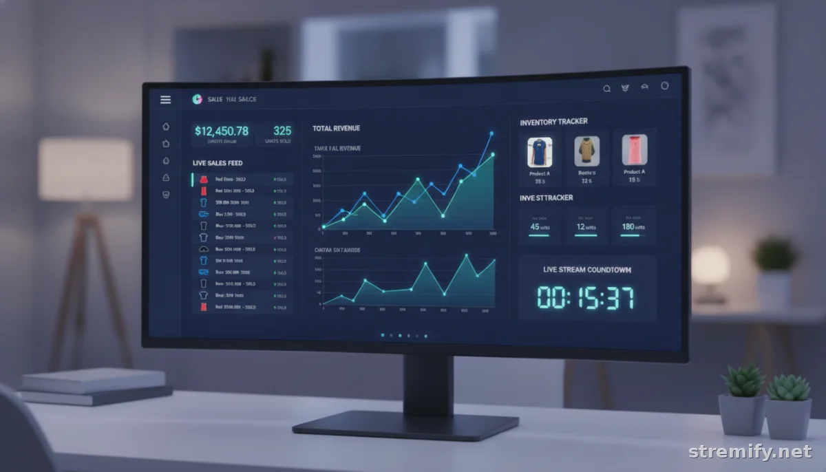 monitor displaying live shopping dashboard with sales analytics and countdown for pricing strategy