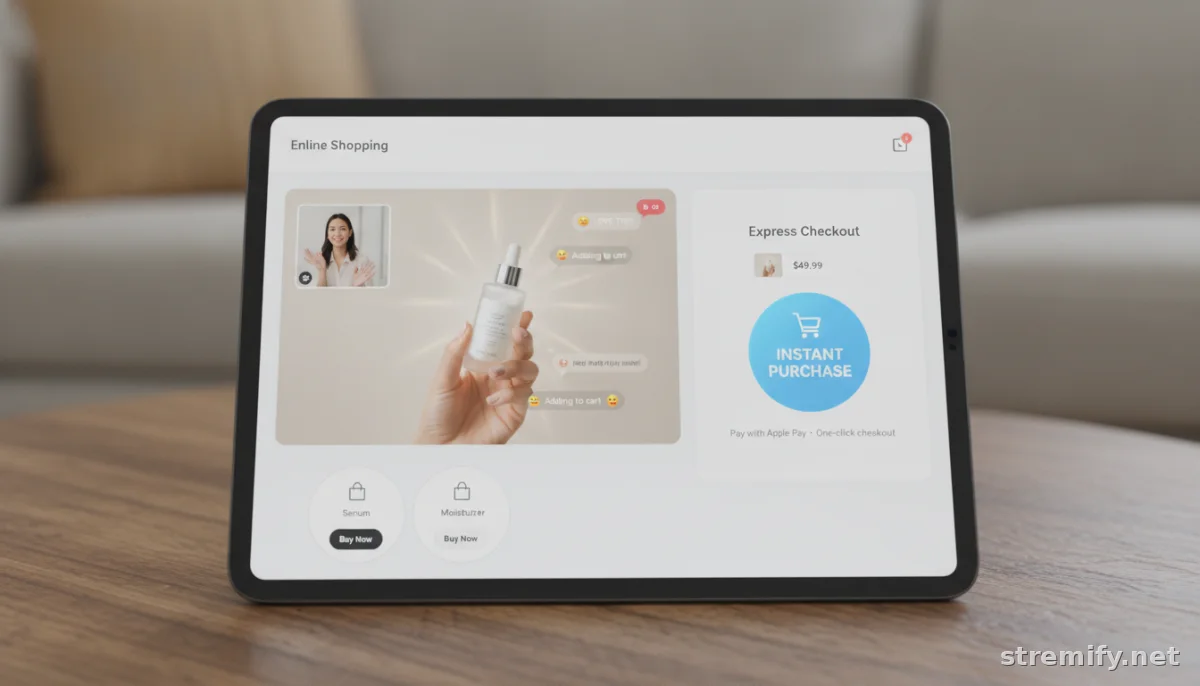 simple live shopping checkout process on a tablet during a stream