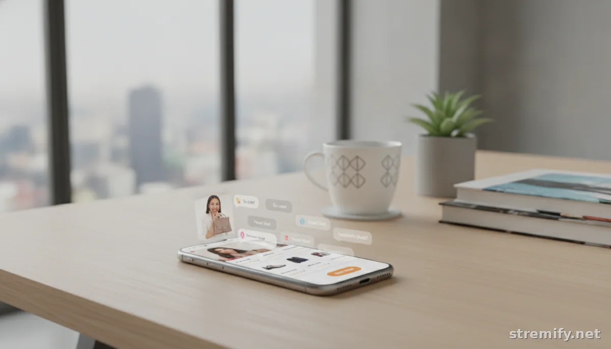Live shopping event on a phone with product details and buy button, illustrating conversion action