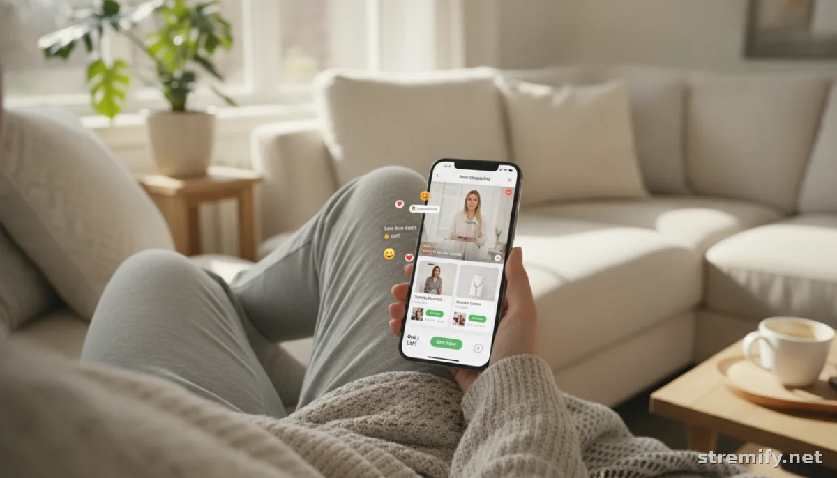 Shopper browsing livestream sales with real-time stock levels on smartphone