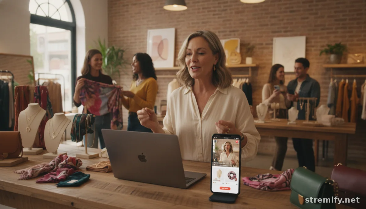 merchant streaming live in boutique for ecommerce with best microphones set up