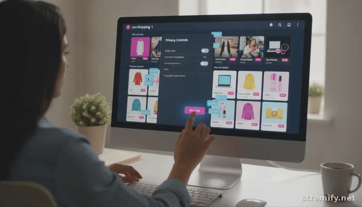 Merchant configuring privacy settings for an ecommerce live stream