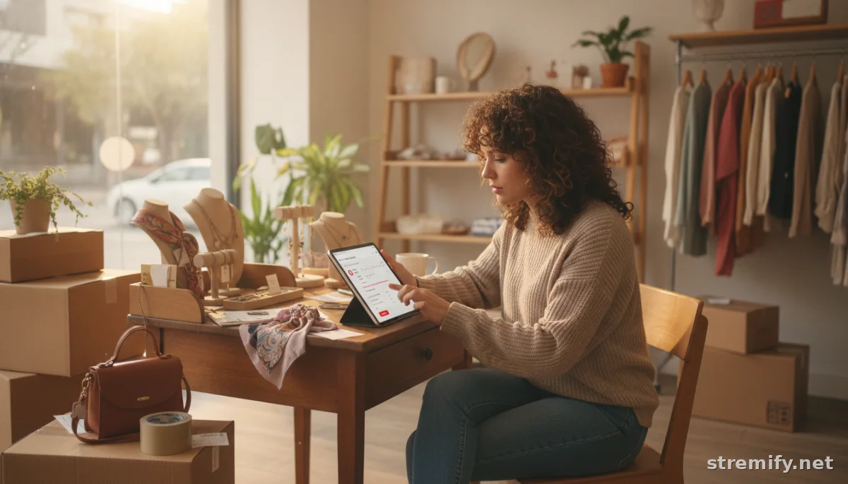 Merchant troubleshooting live stream checkout issue on tablet in boutique setting