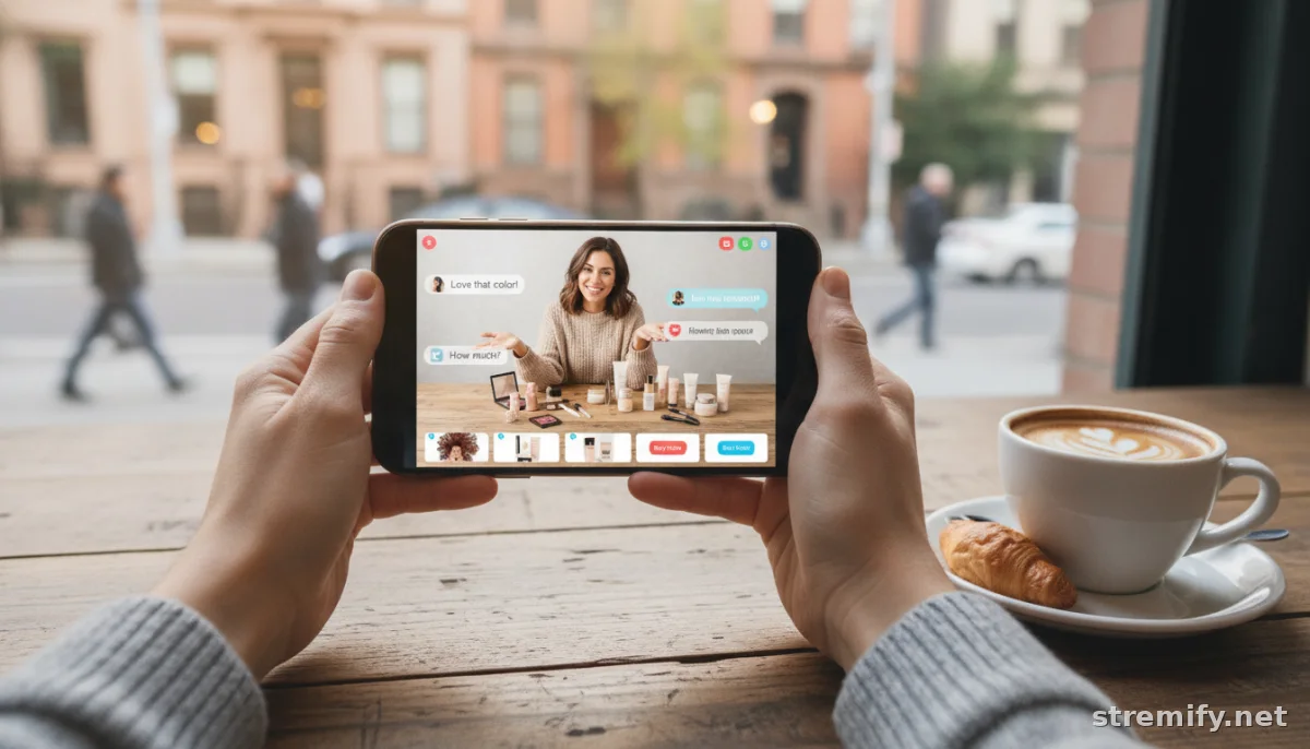 Mobile live shopping interface showing real-time influencer sales data