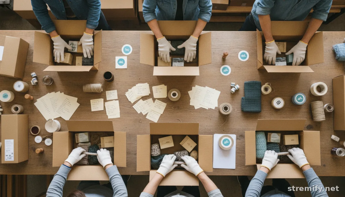 Packing live selling orders for small business with boxes and thank-you notes