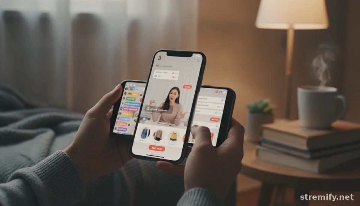Shopper using a phone with interactive live shopping features and personalized offers