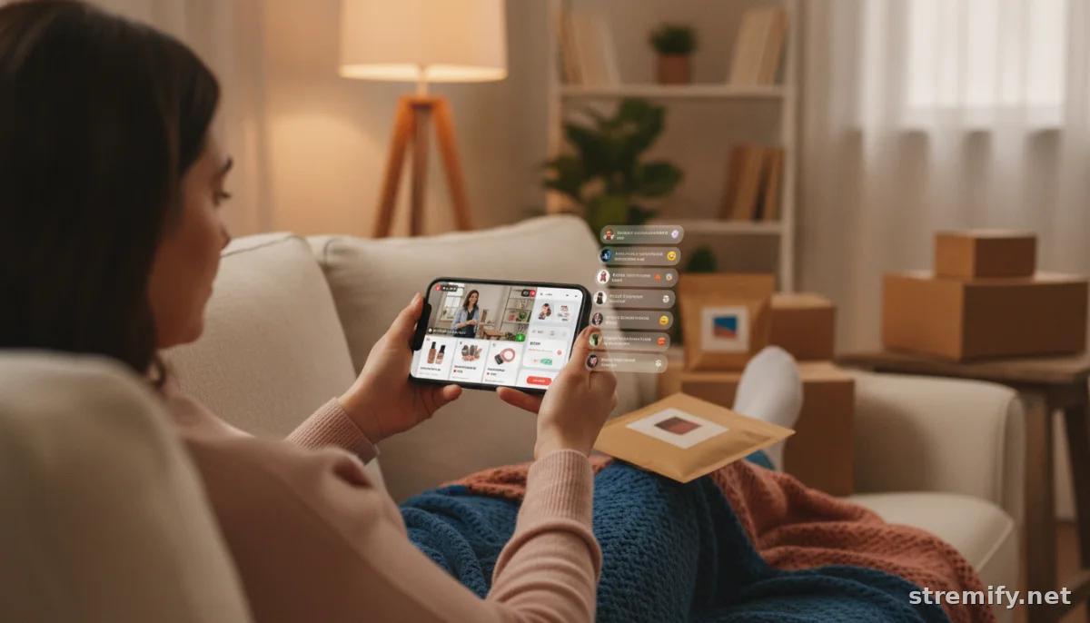 shopify vs bigcommerce for live sales shopper engaging in livestream on smartphone with product cards