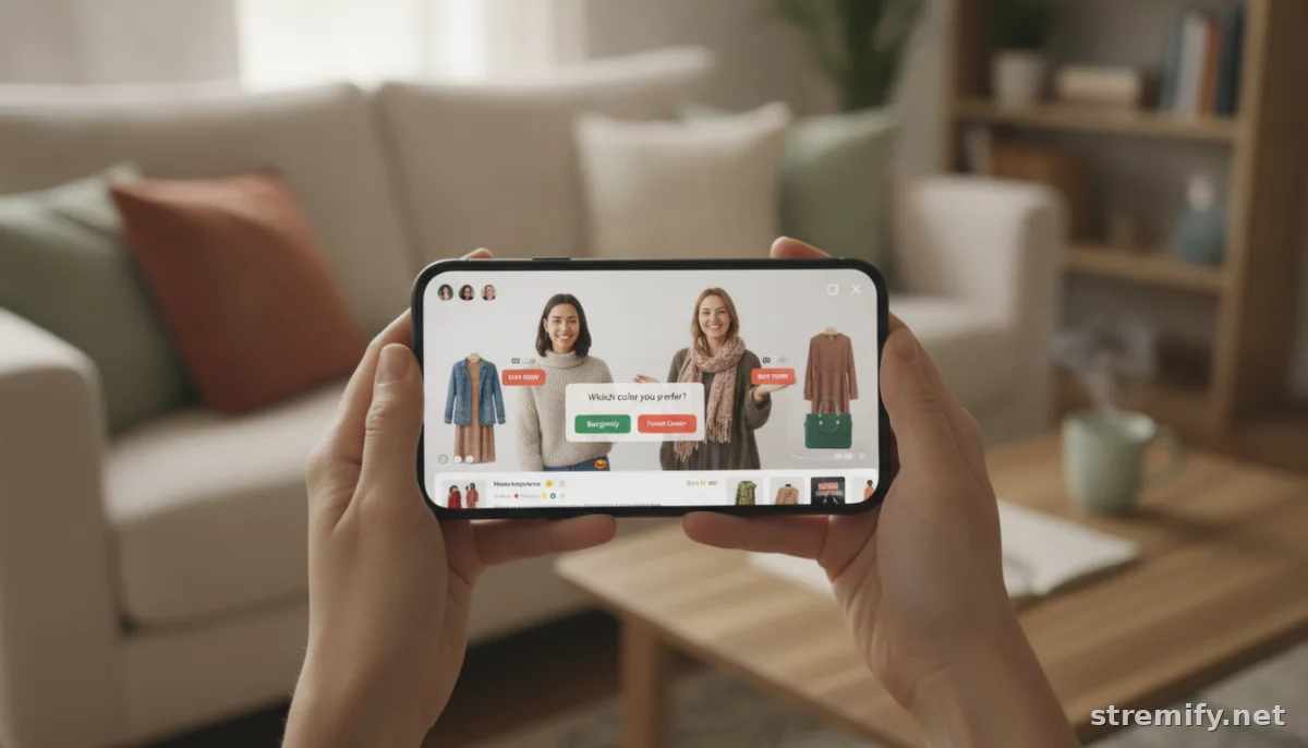 viewer using a phone to shop during a multi-host shoppable live stream