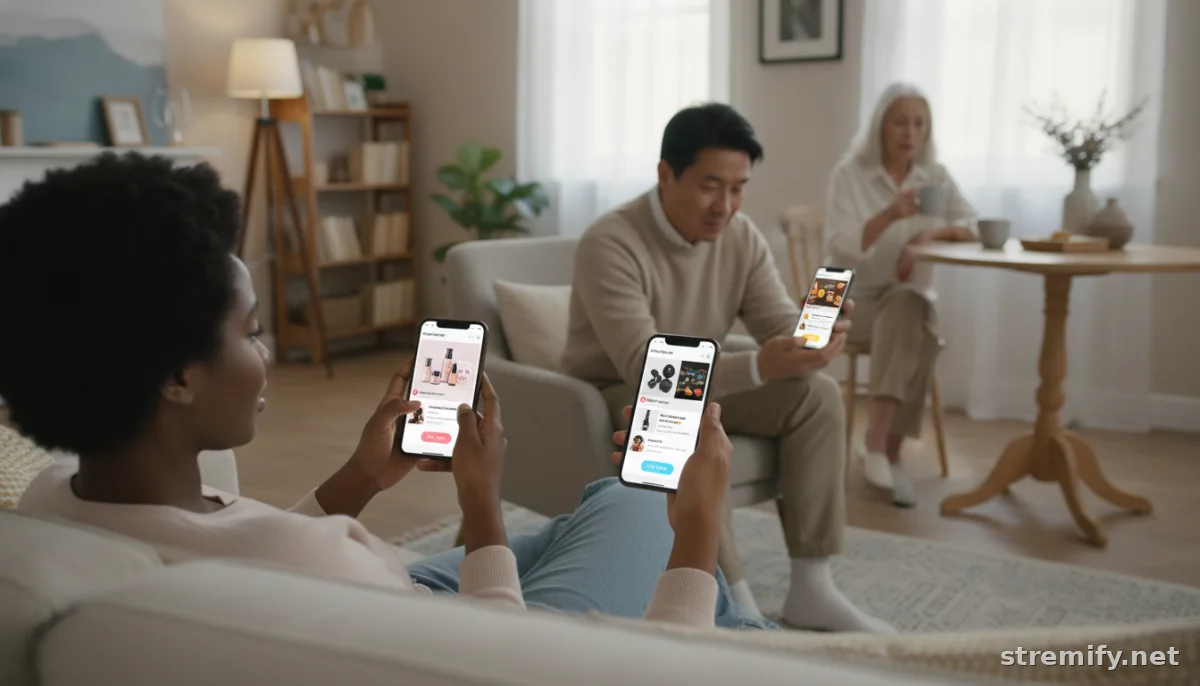 Shoppers viewing custom product bundles during a live stream event on smartphones