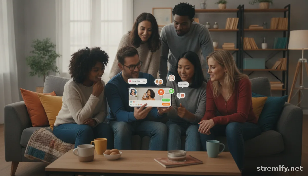 shoppers watching a live shopping stream with interactive elements visible on a smartphone