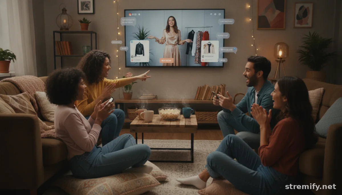Shoppers watching a live shopping stream for luxury products at home