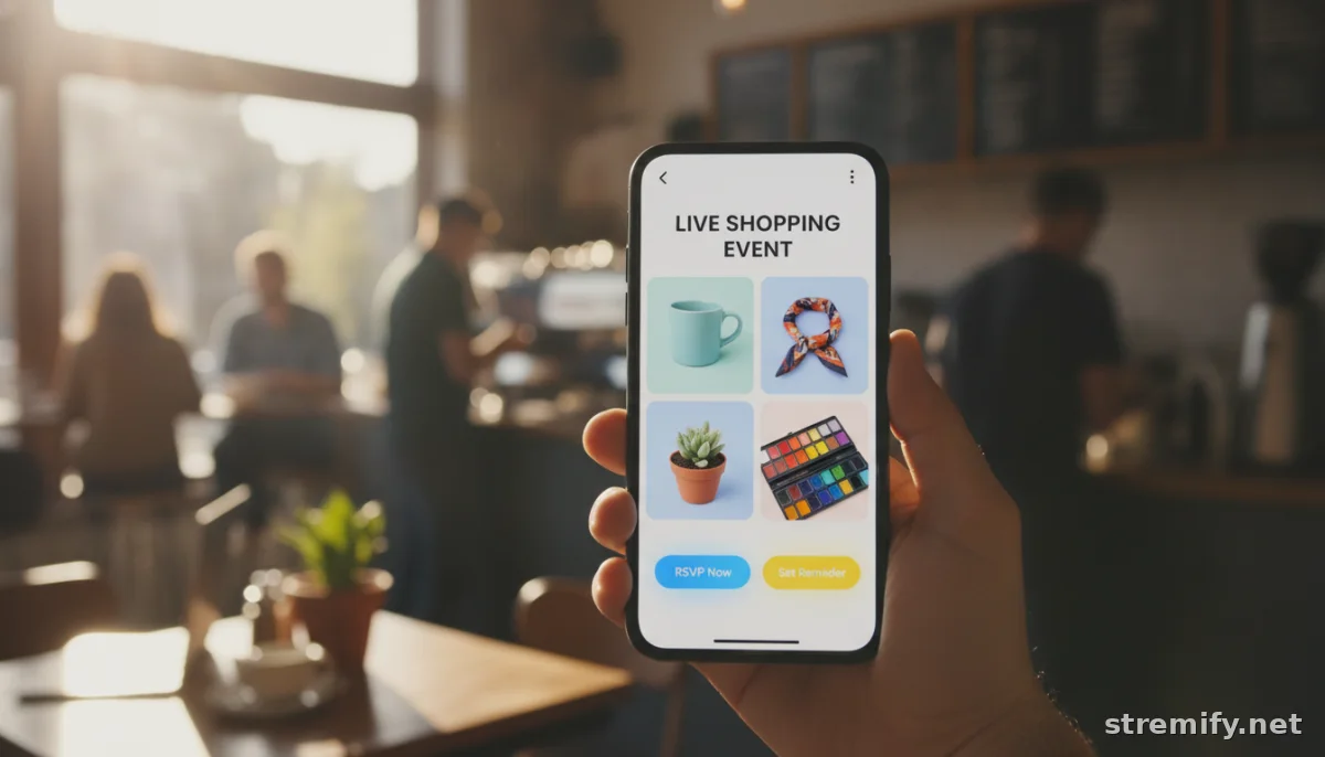 Social media ad on smartphone promotes a live shopping event to increase live event attendance