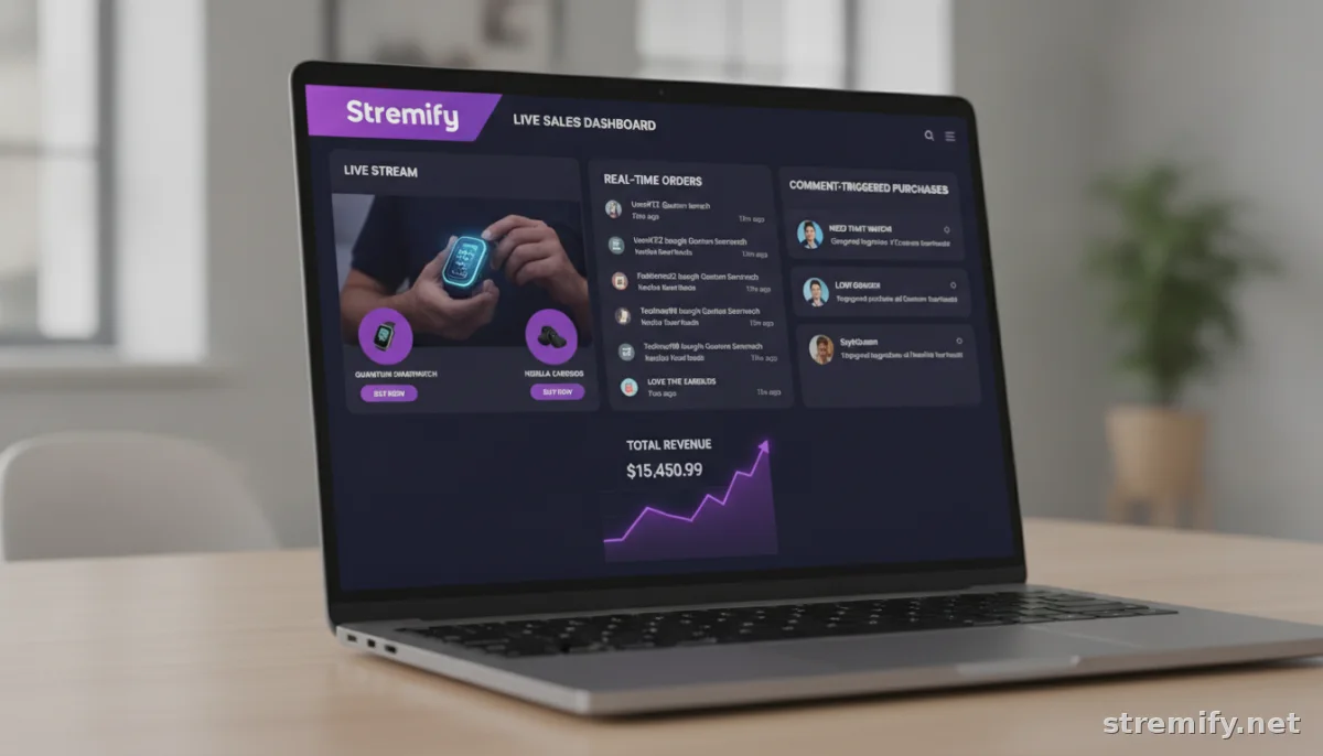 Stremify dashboard displaying live sales and reduced cart abandonment via comment-to-buy