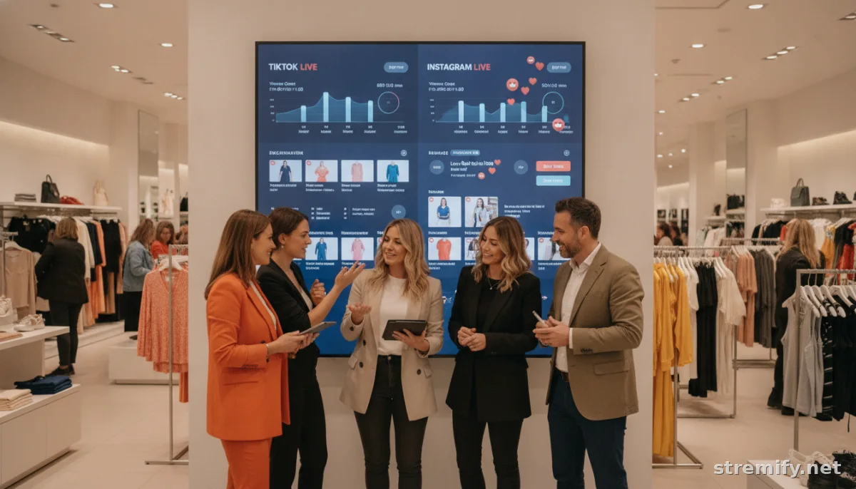 Store team reviewing live shopping performance on TikTok and Instagram