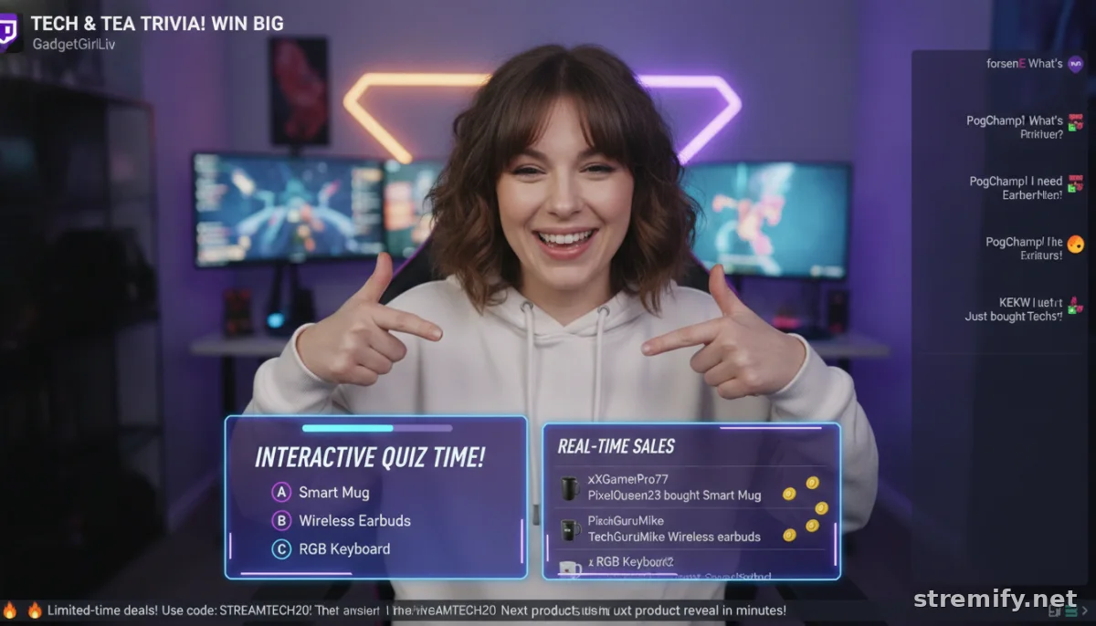 Live selling tools and interactive overlays for Twitch commerce for creators during a stream