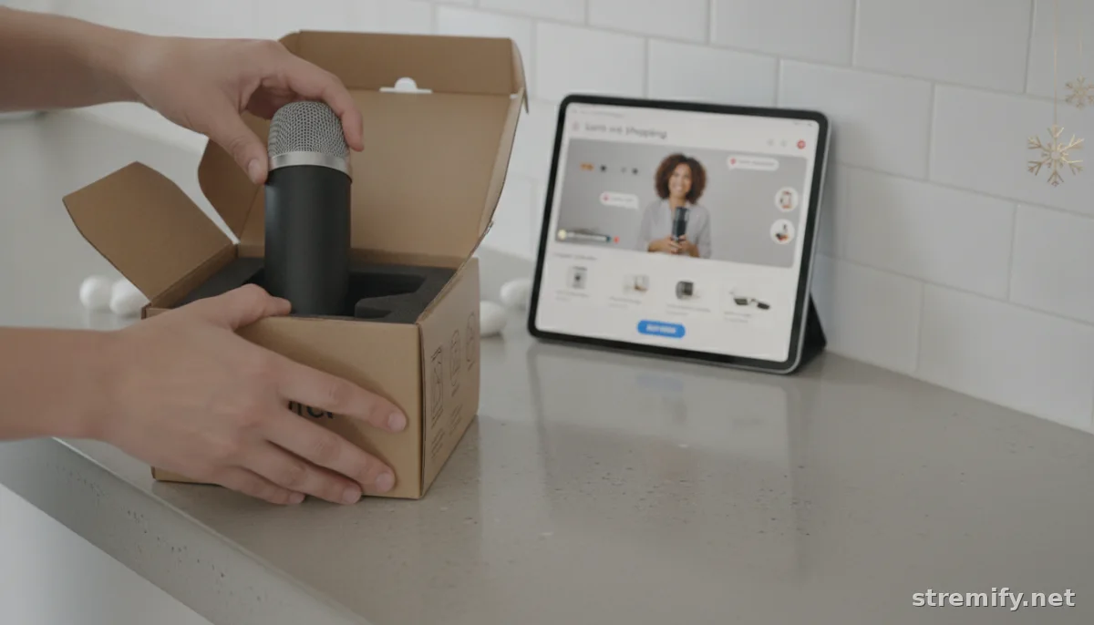 unboxing best microphones for ecommerce streaming on kitchen counter