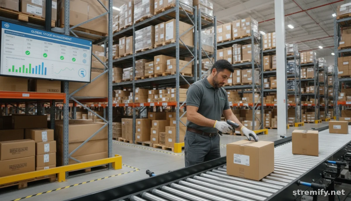 warehouse worker updating synced inventory across live shopping channels