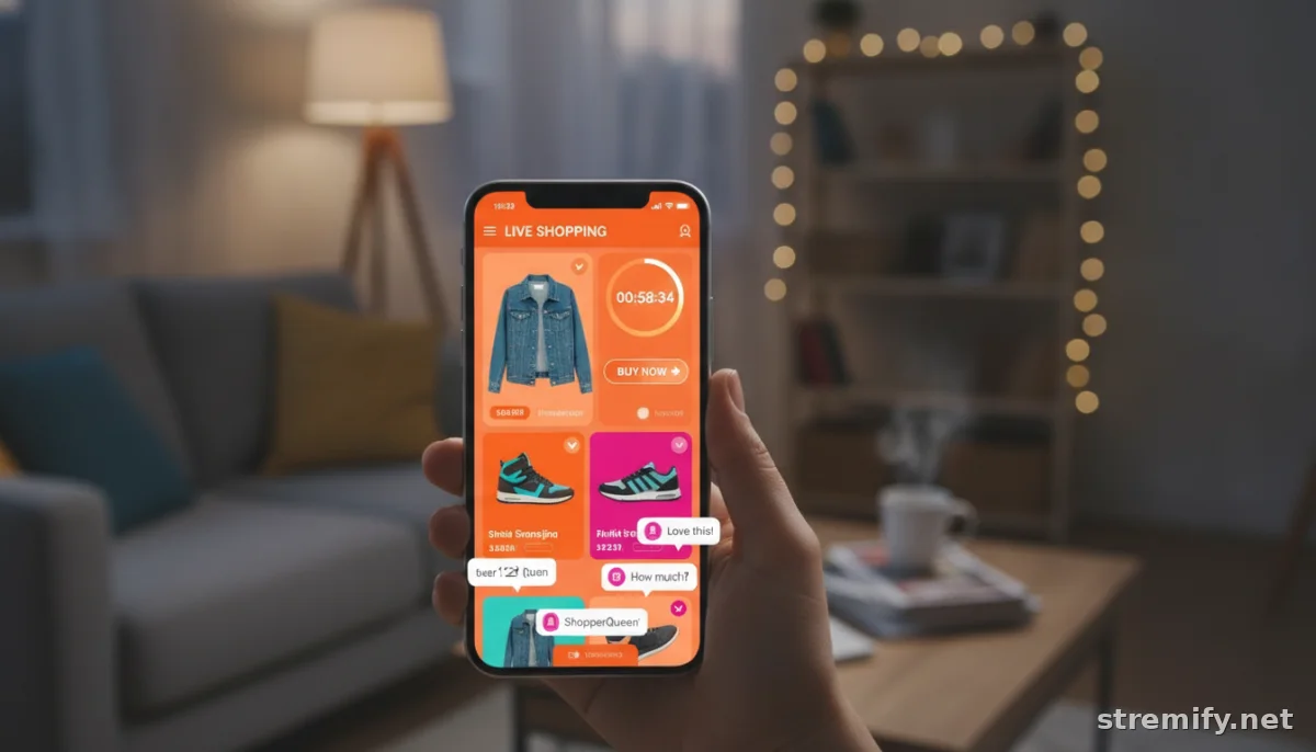 Live sale with countdown timer overlay on mobile device, viewers engaging and shopping online
