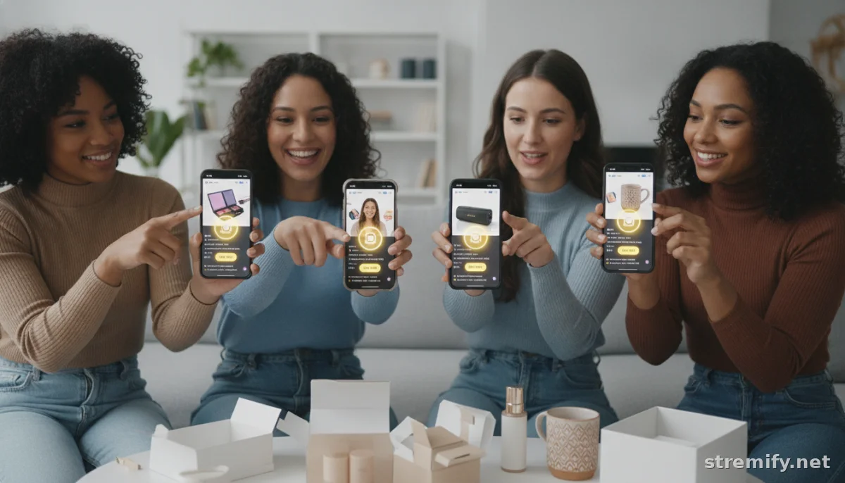 shoppers participating in a live shopping event on their phones