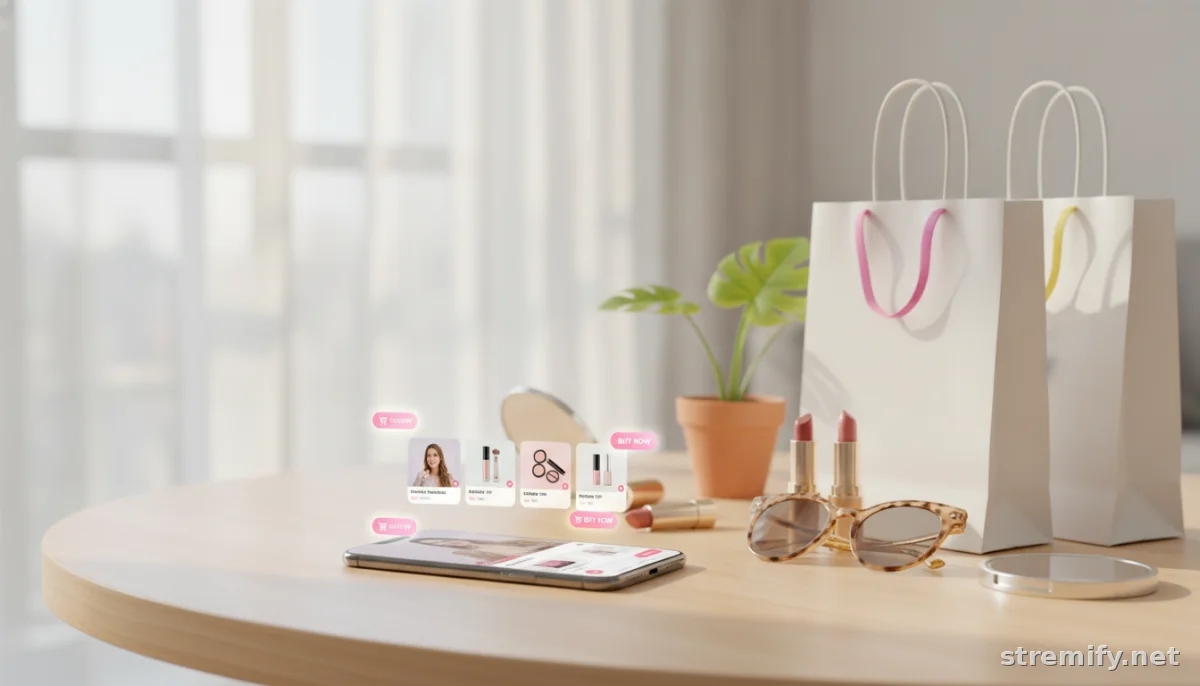 Smartphone showing a live shopping stream with interactive elements to optimize mobile live shopping experience