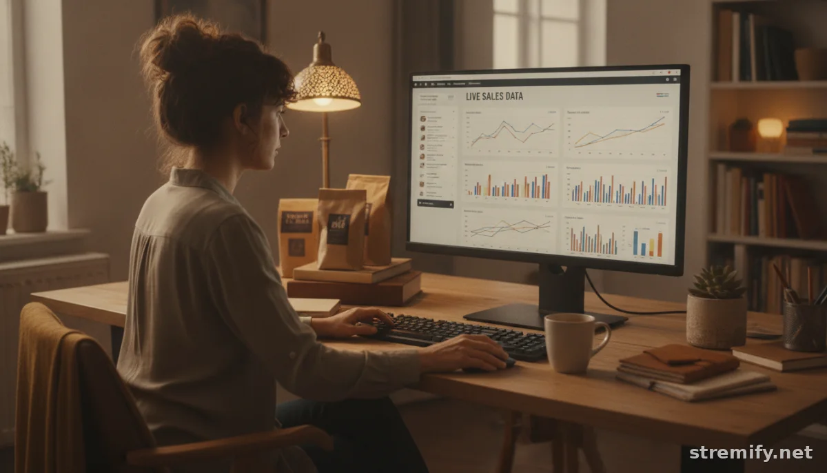 Online merchant setup conversion tracking for live sales with real-time data on screen.
