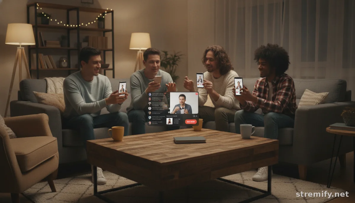 Shoppers participating in live shopping on their phones with interactive elements visible